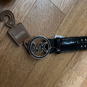 Michael Kors Black Leather Belt with Silver Buckle